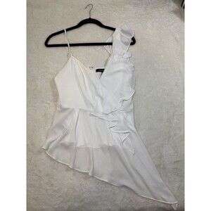 BCBGMAXAZRIA White Ruffle Asymmetrical Chiffon Dress V-Neck Size S